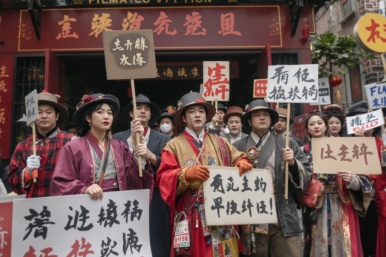 现场直击：某影视城古装群演大规模罢工，烈日下举牌控诉 - 88吃瓜